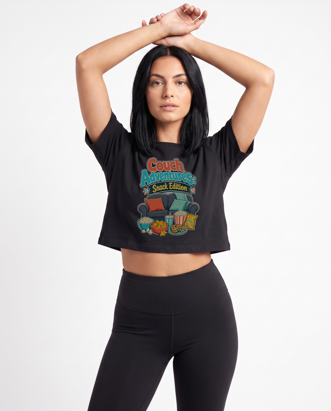 Couch Adventures: Snack Edition Crop Top mockup 1