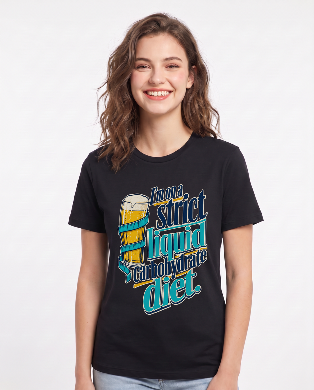 Funny Beer Women's Black T-Shirt – I'm on a strict liquid carbohydrate product image 1