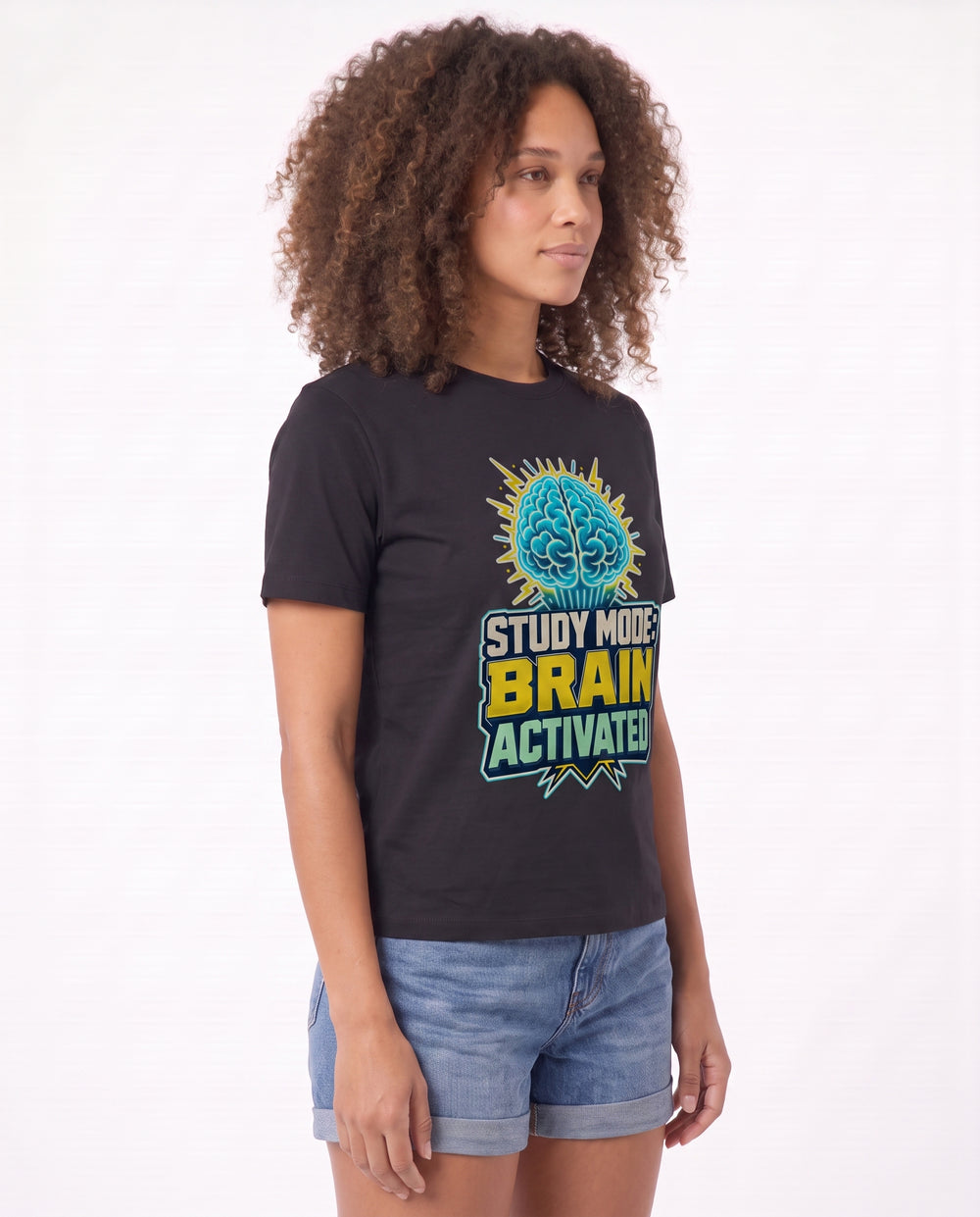 Study Mode: Brain Activated Black T-Shirt mockup 2