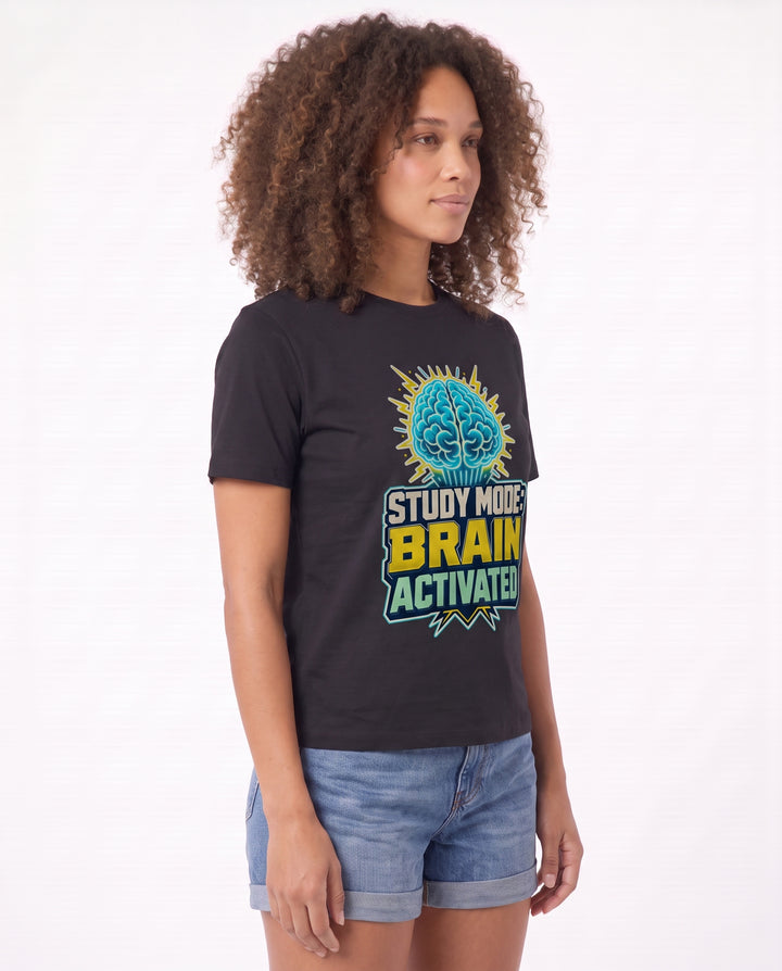 Study Mode: Brain Activated Black T-Shirt mockup 2