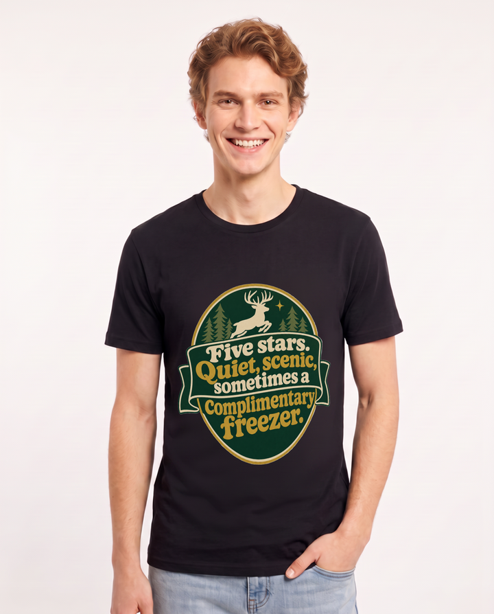 Hunting Men's Black T-Shirt - Five stars. Quiet, scenic, sometimes a product image 1