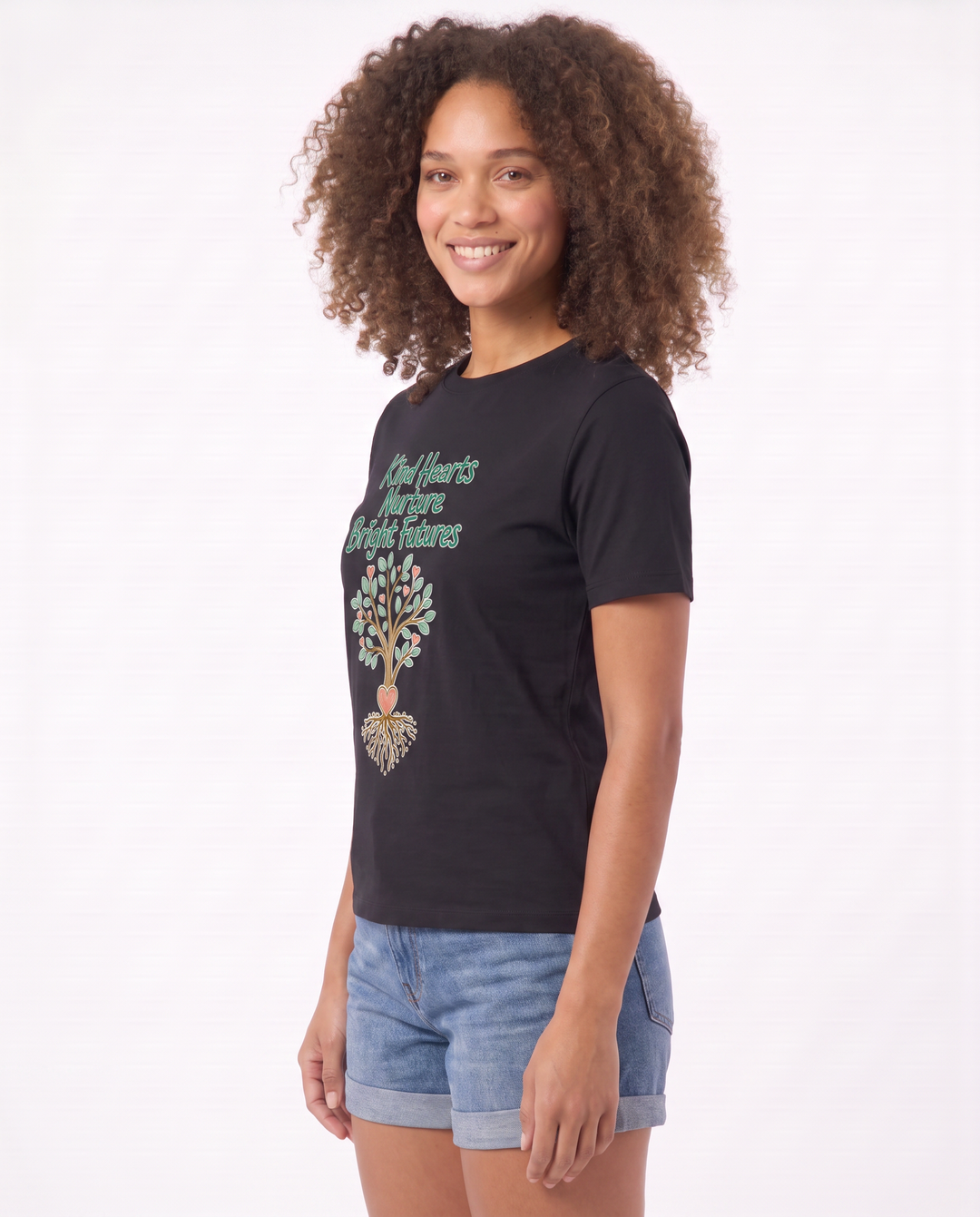 Kind Hearts Nurture Bright Futures Black T-Shirt mockup 3