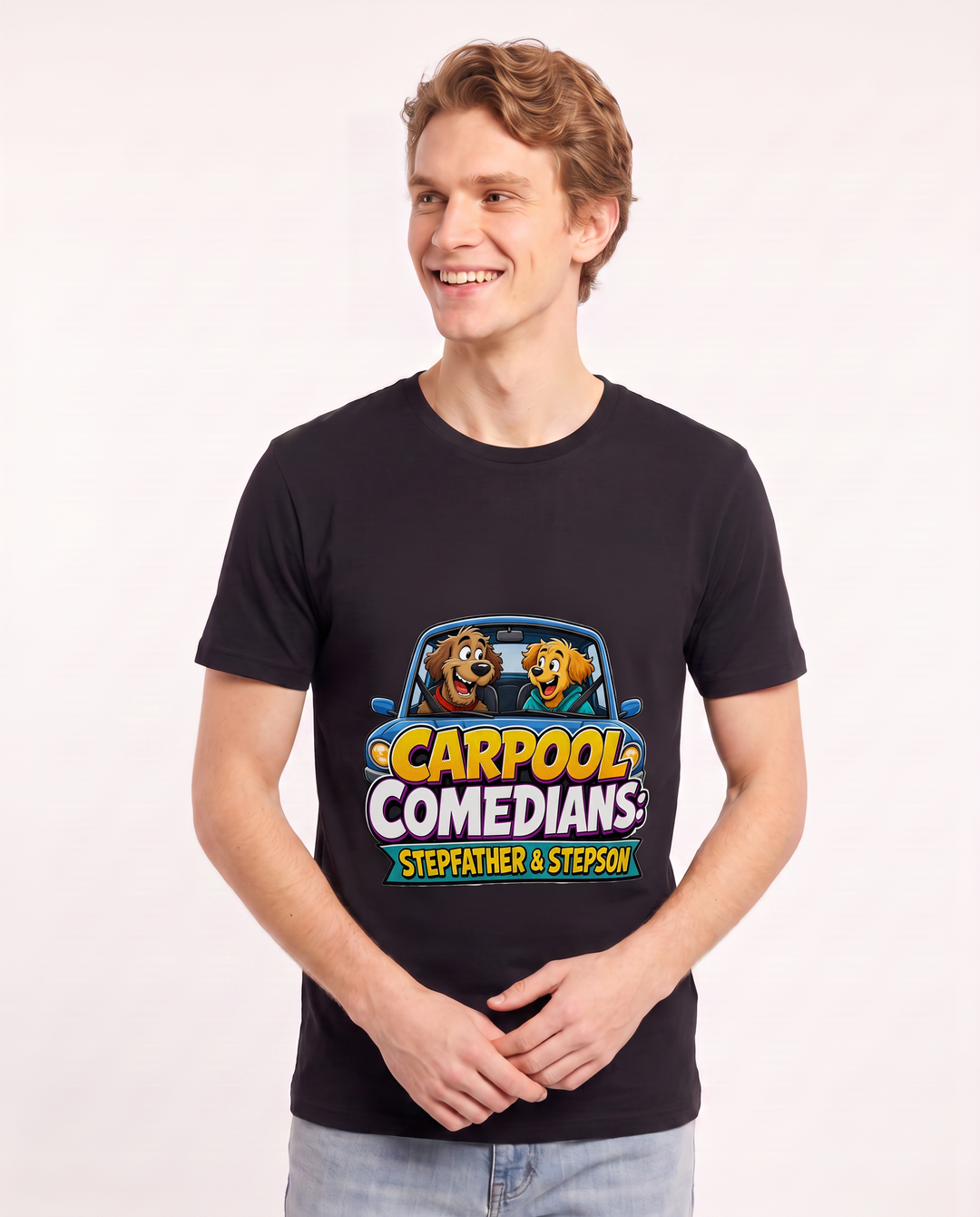 Carpool Comedians: Stepfather & Stepson Men's Black T-Shirt product image 1