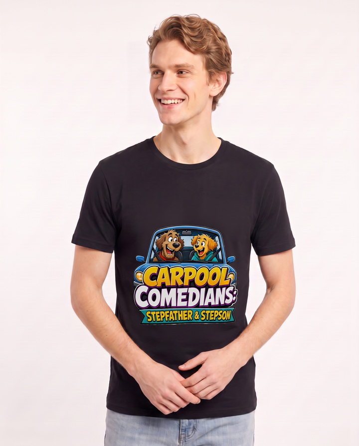 Carpool Comedians: Stepfather & Stepson Men's Black T-Shirt product image 1