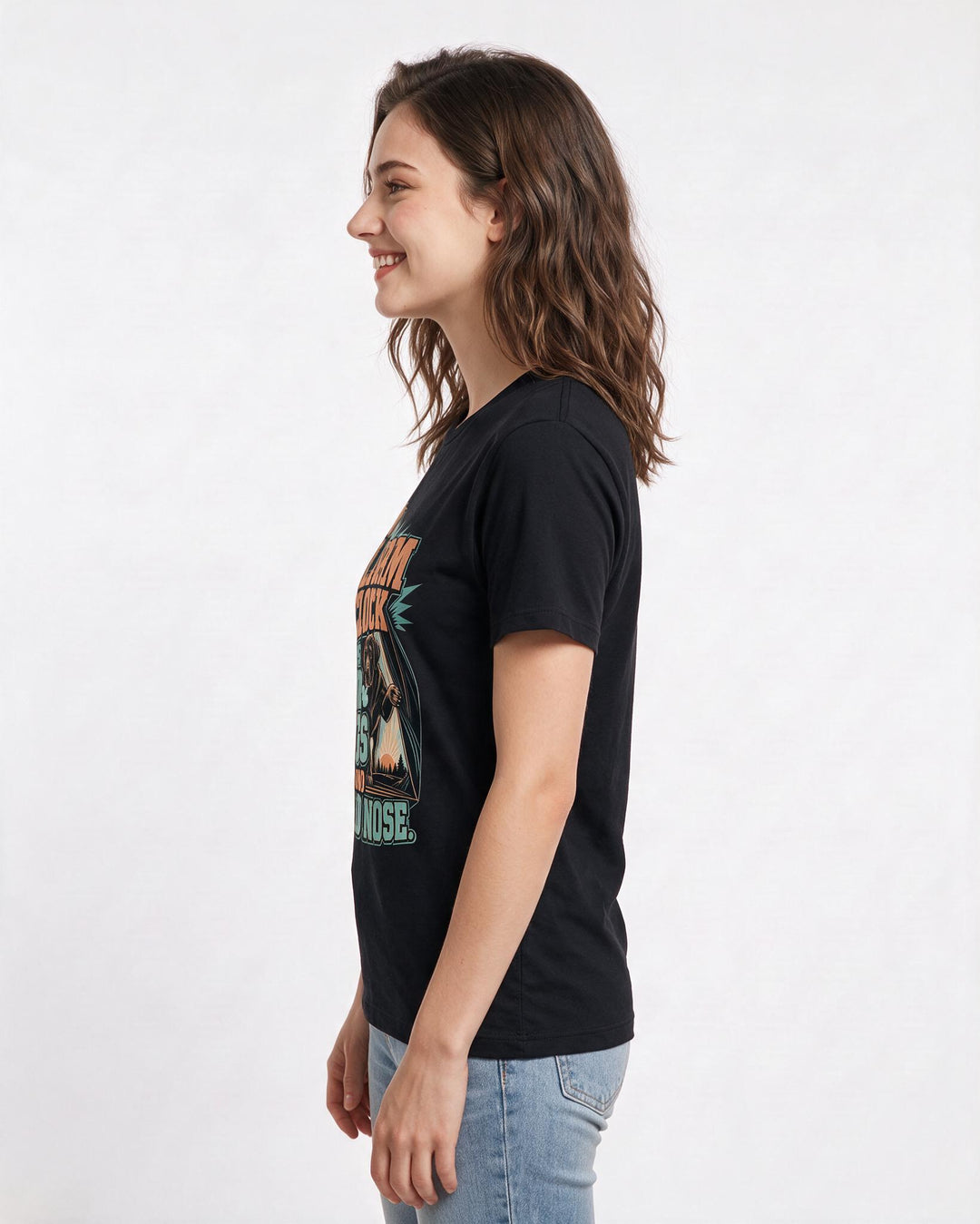 Funny Hunting Women's Black T-Shirt – My alarm clock has four legs and a product image 2