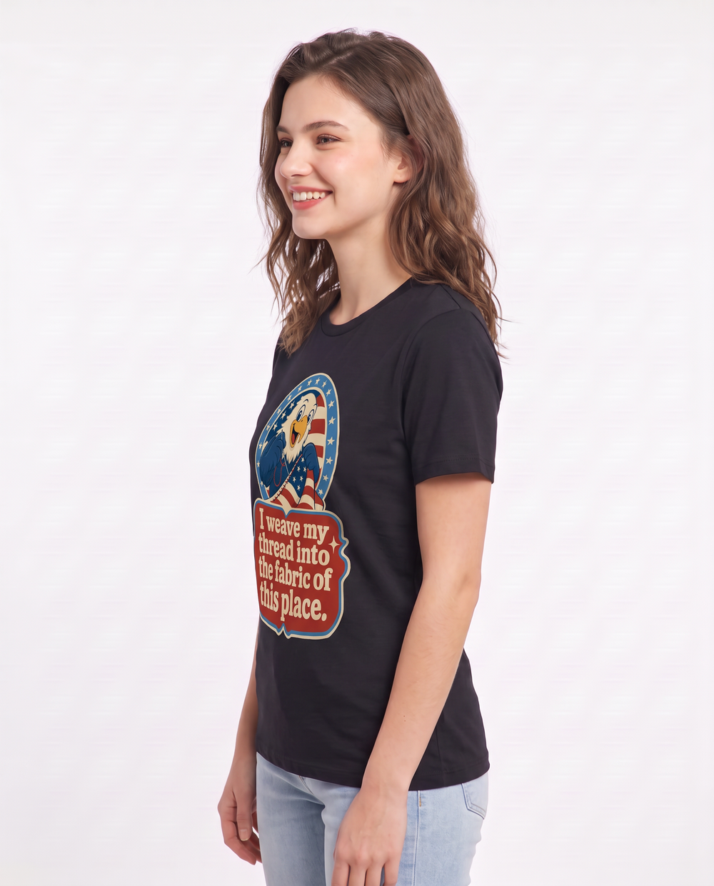 Graphic Women's Black T-Shirt - I weave my thread into the fabric of product image 2