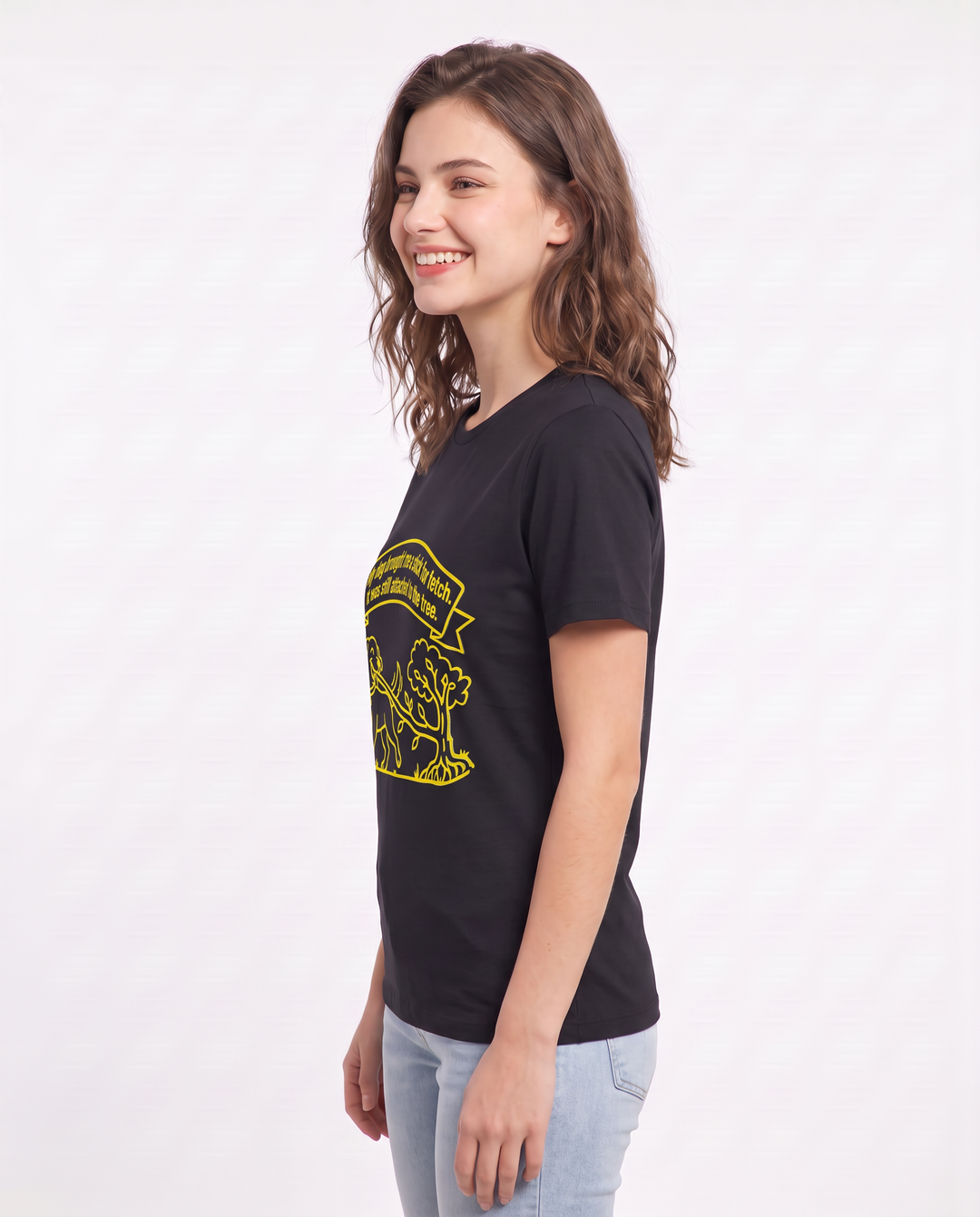 My dog brought me a stick for fetch. It was still attached to the tree. Women's Black T-Shirt product image 3