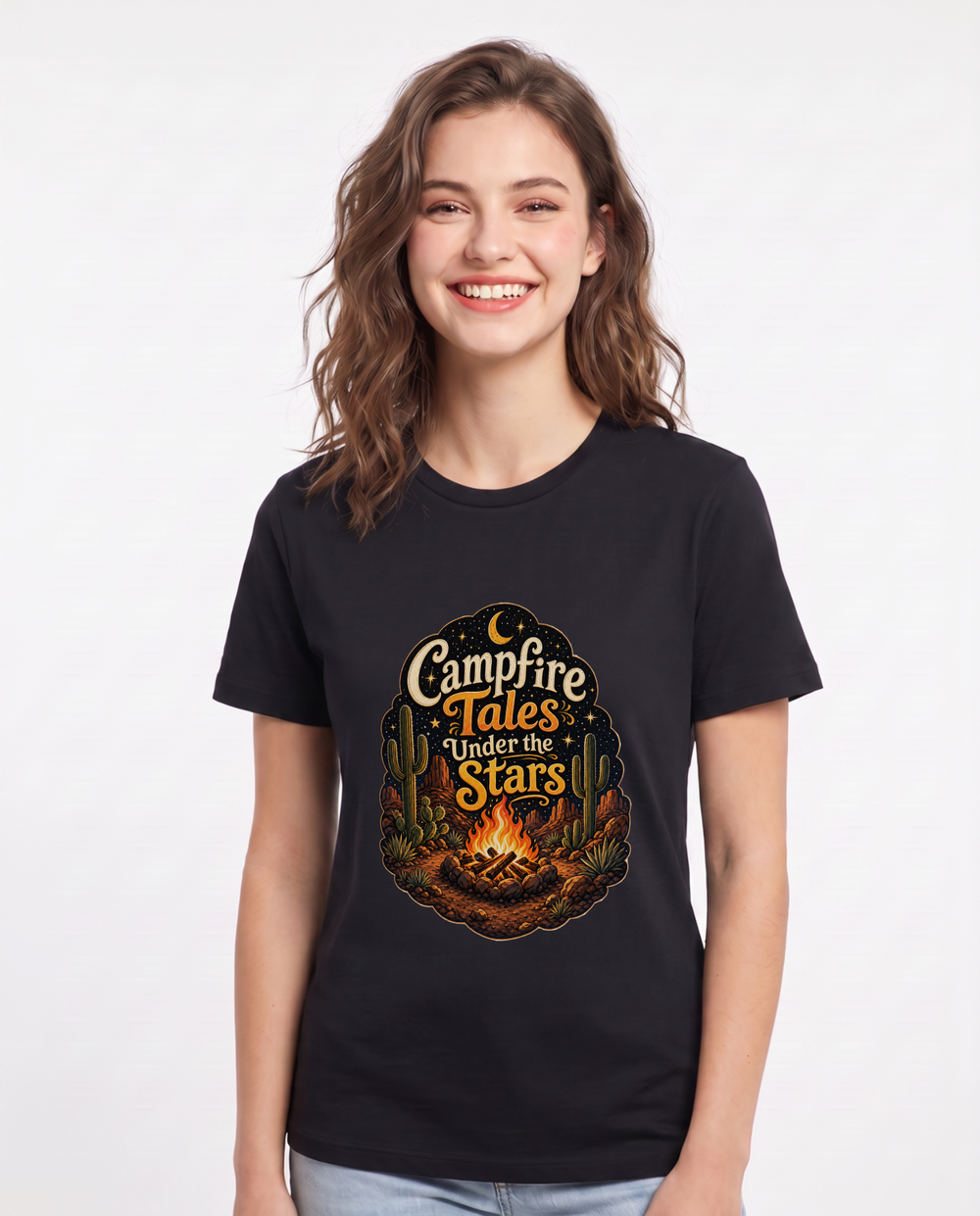 Campfire Tales Under the Stars Women's Black T-Shirt product image 2