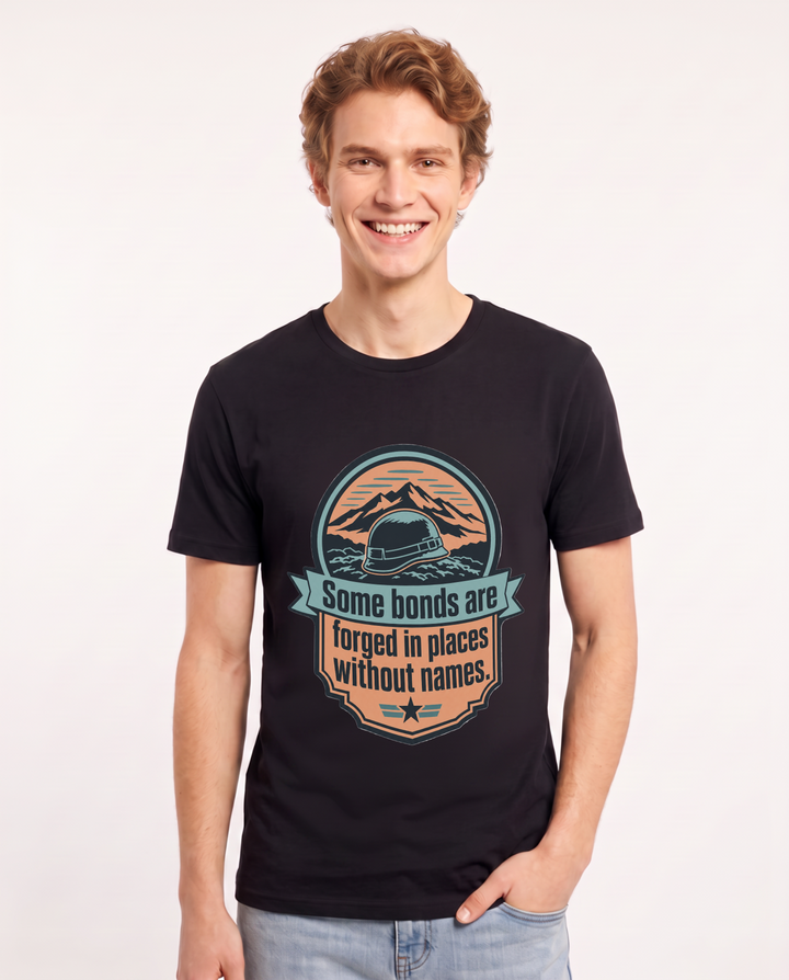 Graphic Men's Black T-Shirt - Some bonds are forged in places without product image 1