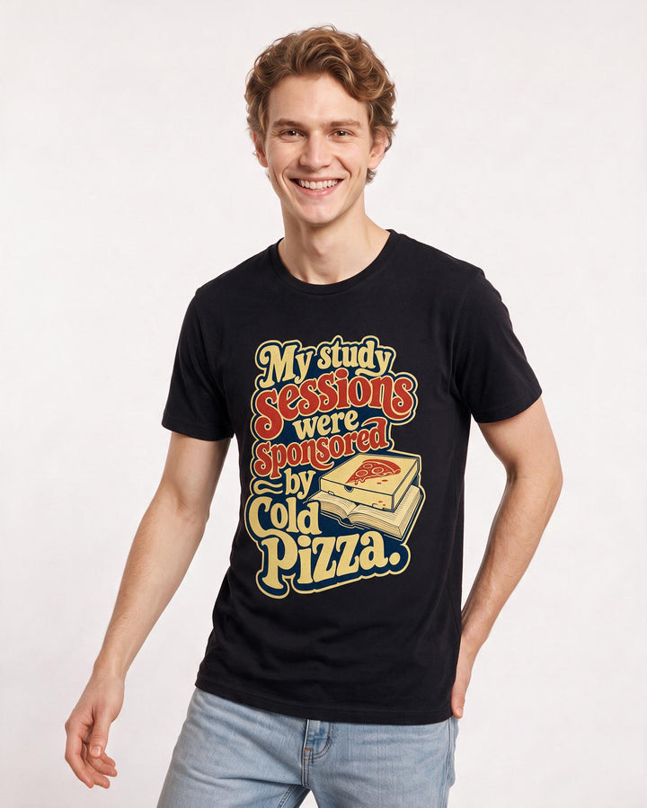 Funny Graduation Men's Black T-Shirt – My study sessions were sponsored by cold pizza product image 3