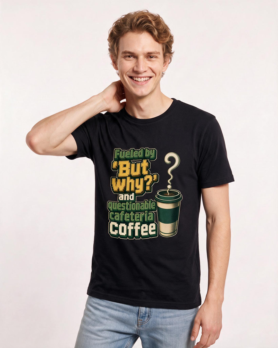 Teacher Men's Black T-Shirt – Fueled by 'But why?' and questionable cafeteria coffee product image 3