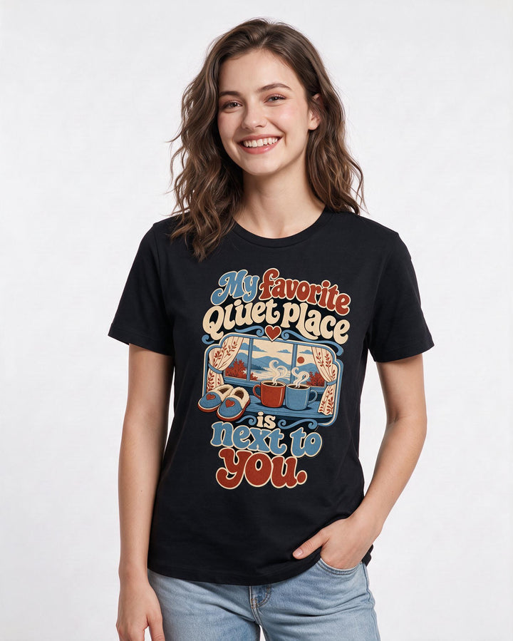 Couples Women's Black T-Shirt – My favorite quiet place is next to product image 3