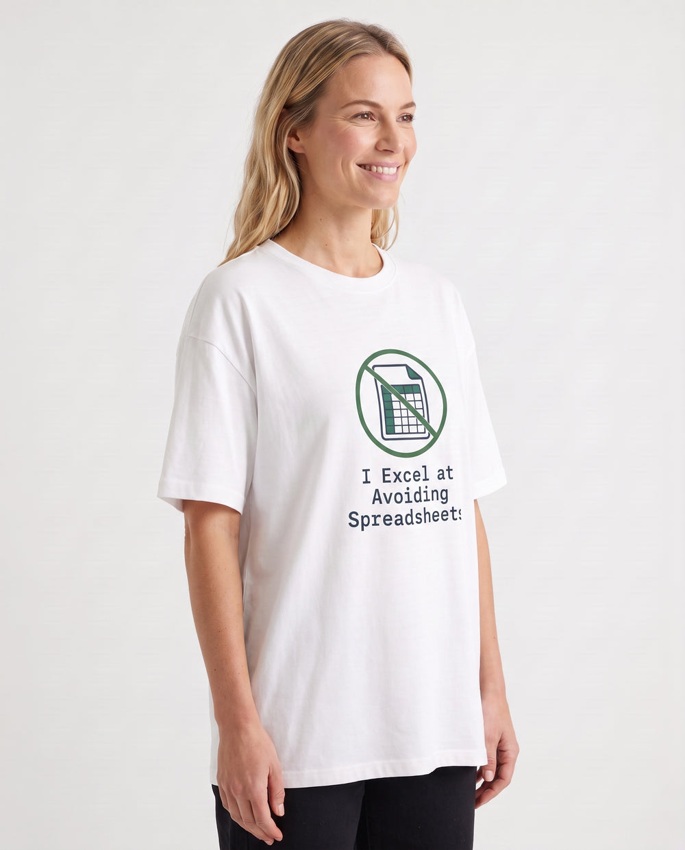 I Excel At Avoiding Spreadsheets White T-Shirt mockup 2