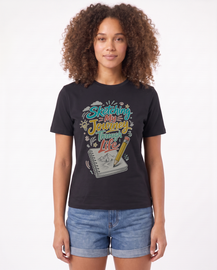 Sketching My Journey Through Life Black T-Shirt mockup 1