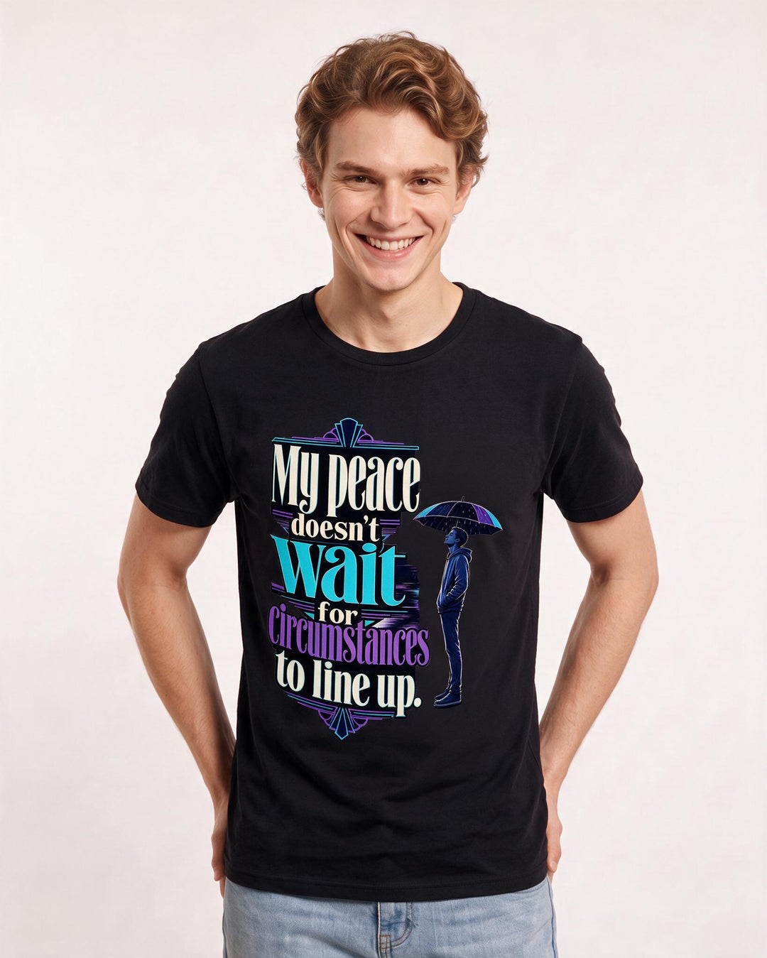 Christian Faith Men's Black T-Shirt – My peace doesn't wait for circumstances to line up. product image 3