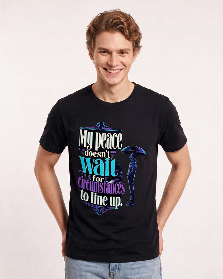 Christian Faith Men's Black T-Shirt – My peace doesn't wait for circumstances to line up. product image 3