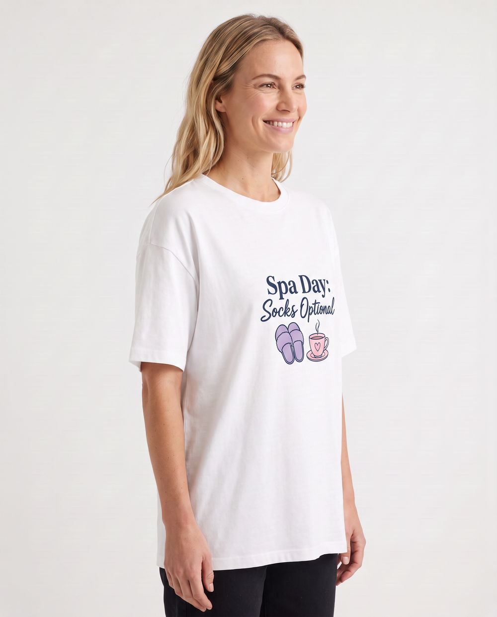 Spa Day: Socks Optional White T-Shirt mockup 2