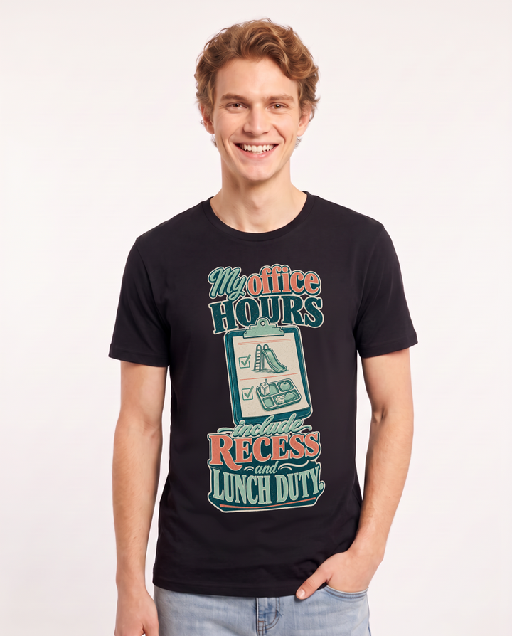 Funny Teacher Men's Black T-Shirt – My office hours include recess and lunch duty product image 1