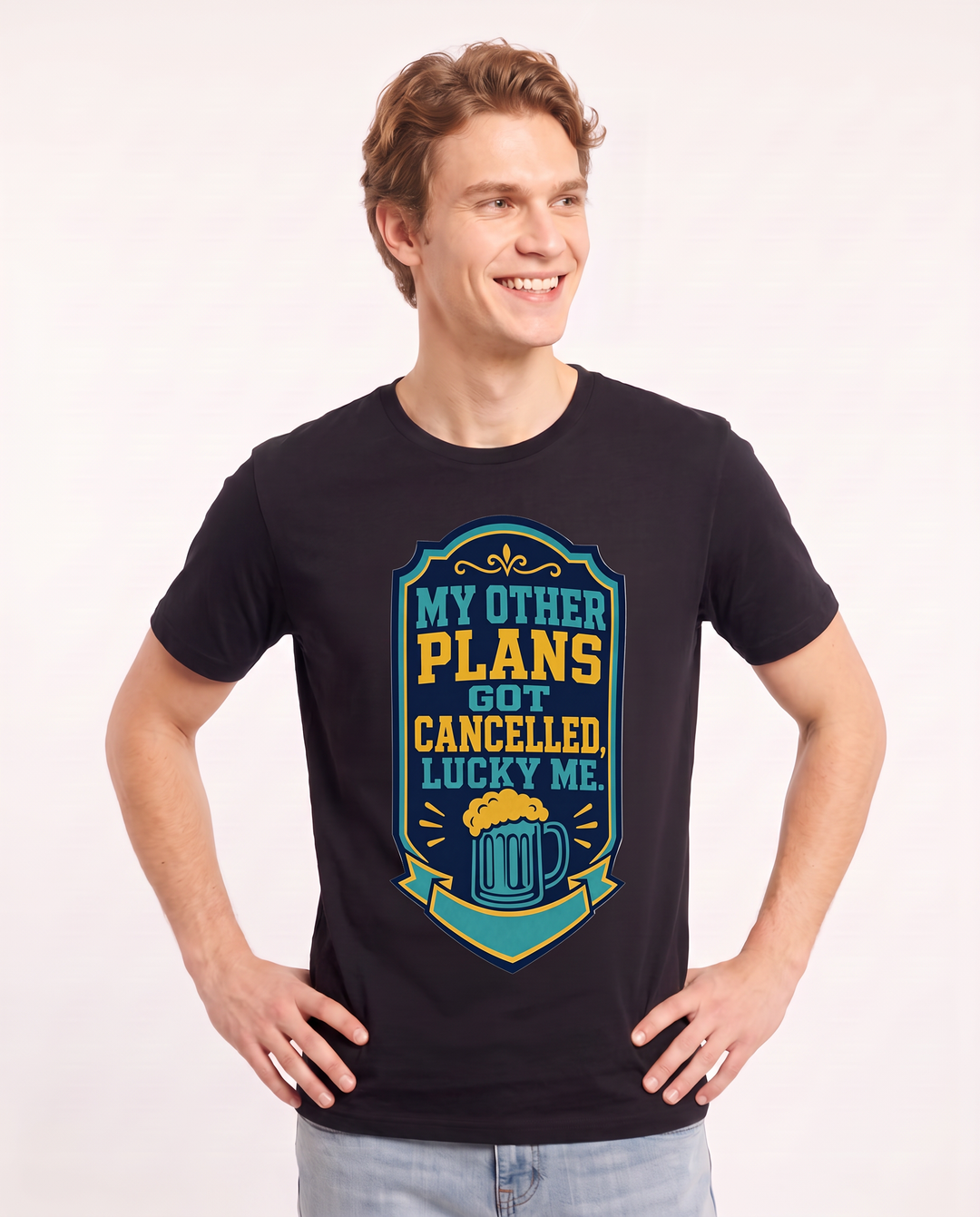 Funny Beer Men's Black T-Shirt - My other plans got cancelled, lucky product image 3