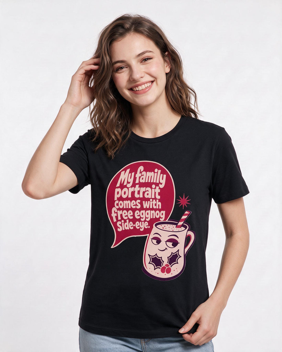 Christmas Women's Black T-Shirt - My family portrait comes with free product image 3