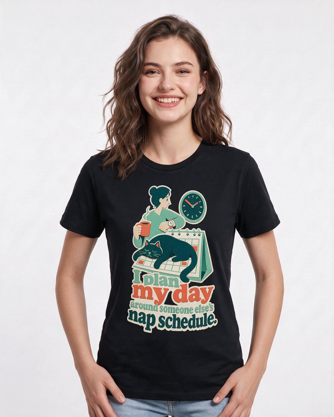 Funny Cat Lover Women's Black T-Shirt – I plan my day around someone else's product image 3