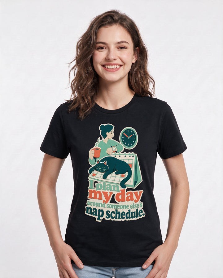 Funny Cat Lover Women's Black T-Shirt – I plan my day around someone else's product image 3