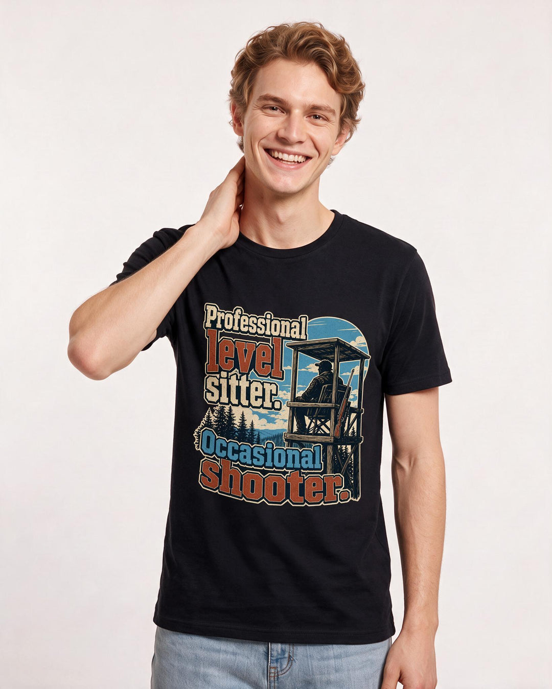 Hunting Men's Black T-Shirt – Professional level sitter. Occasional product image 3