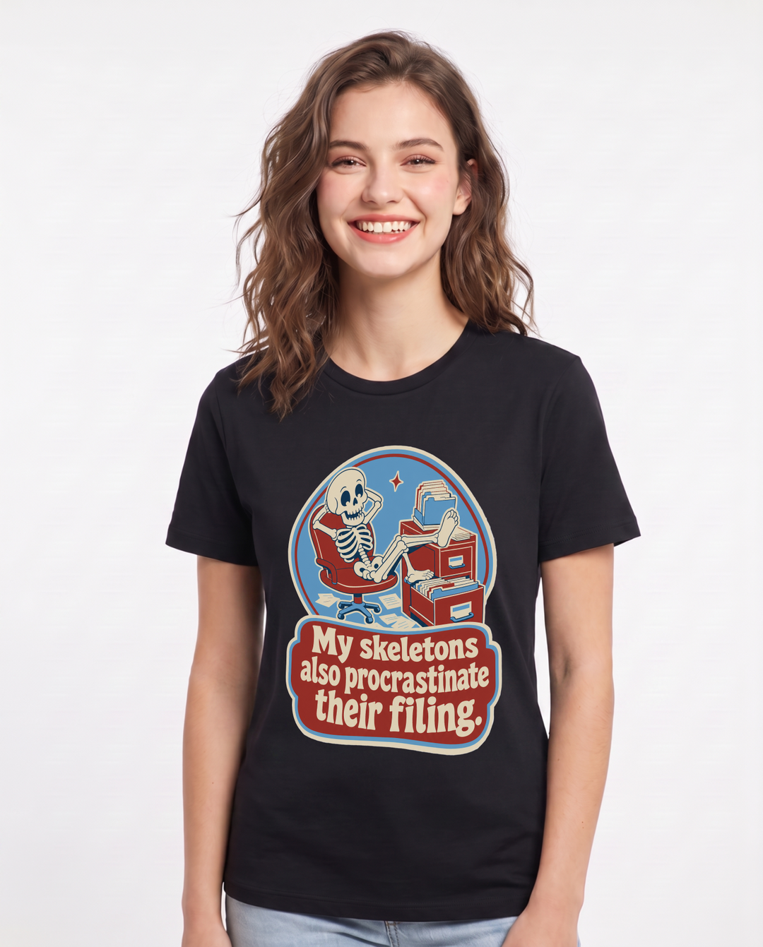 Halloween Women's Black T-Shirt - My skeletons also procrastinate product image 1