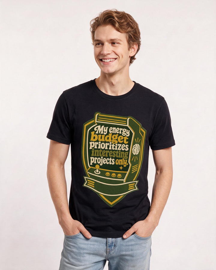 Graphic Men's Black T-Shirt - My energy budget prioritizes interesting product image 3