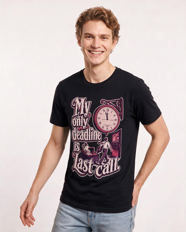 Funny Beer Men's Black T-Shirt – My only deadline is last call. product image 3