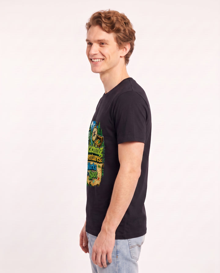 Geocaching Adventures: X Marks the Spot Men's Black T-Shirt product image 3
