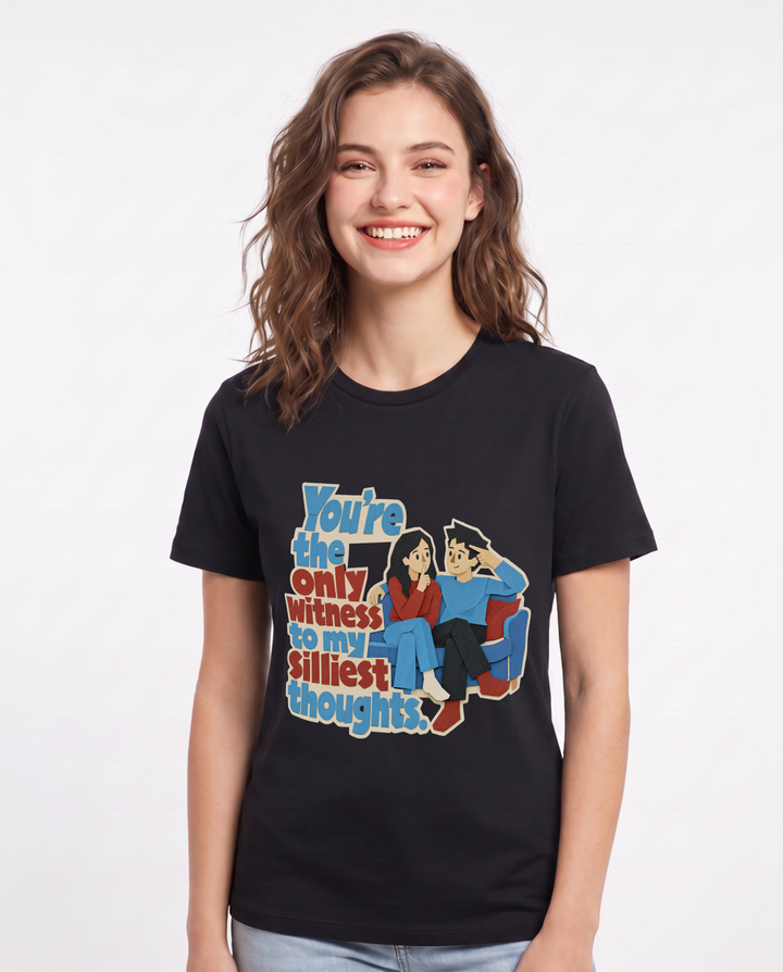 Couples Black T-Shirt for Women – Everyday Expression Graphic Tee product image 3