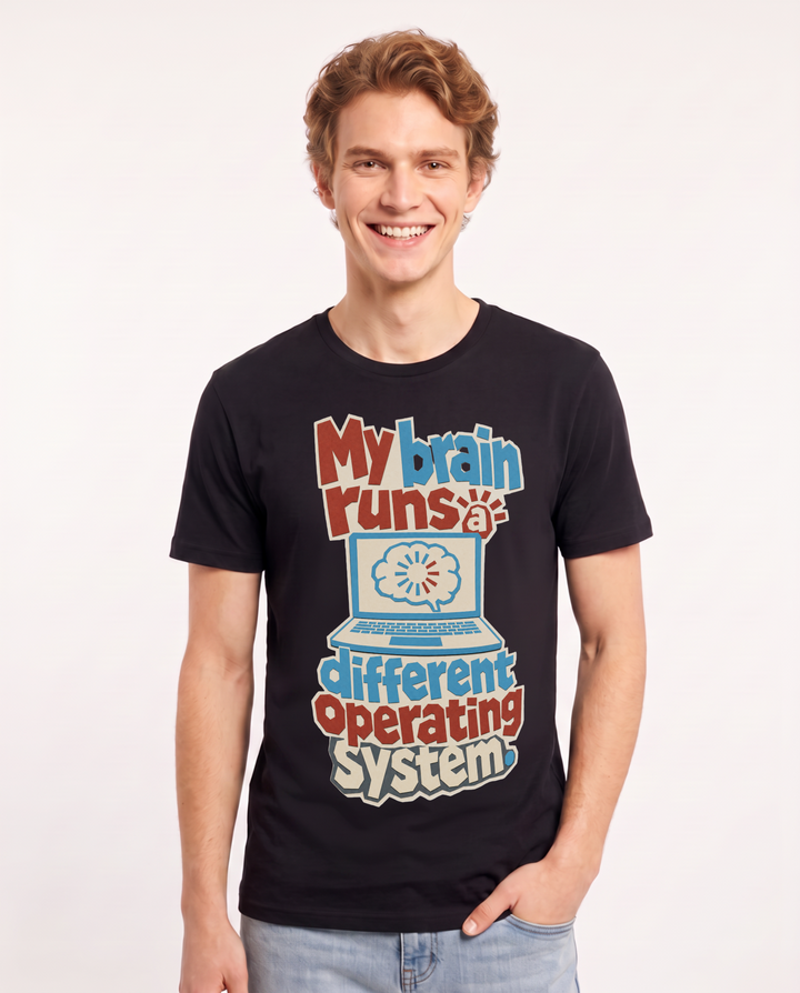 Neurodiversity Men's Black T-Shirt – My brain runs a different operating system. product image 1