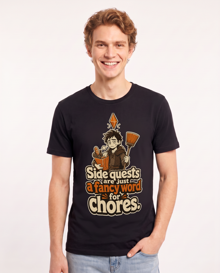 Funny Gaming Men's Black T-Shirt – Side quests are just a fancy word for chores. product image 1