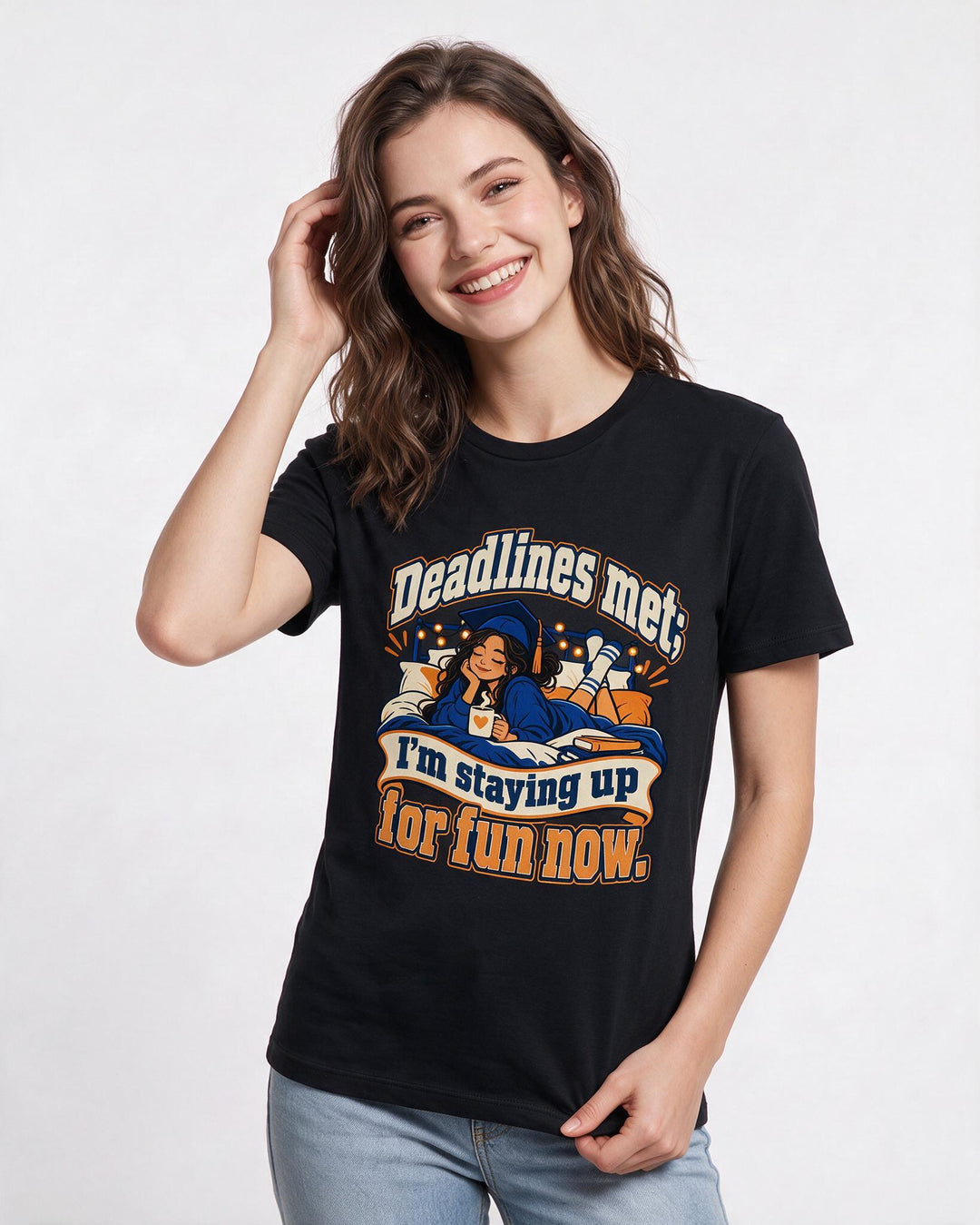 Graduation Black T-Shirt for Women – Everyday Expression Graphic Tee product image 1