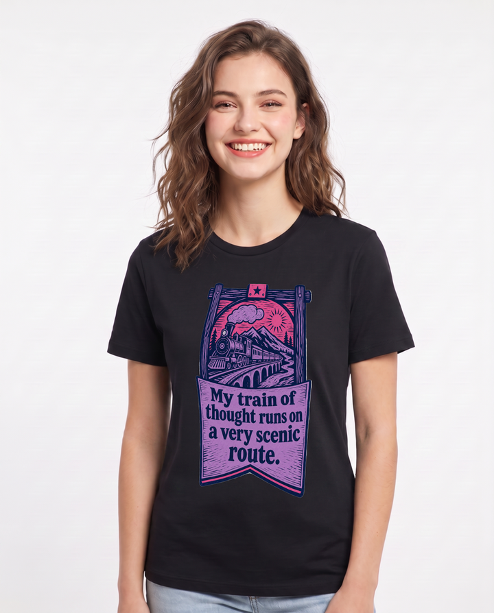 Graphic Women's Black T-Shirt - My train of thought runs on a very product image 1
