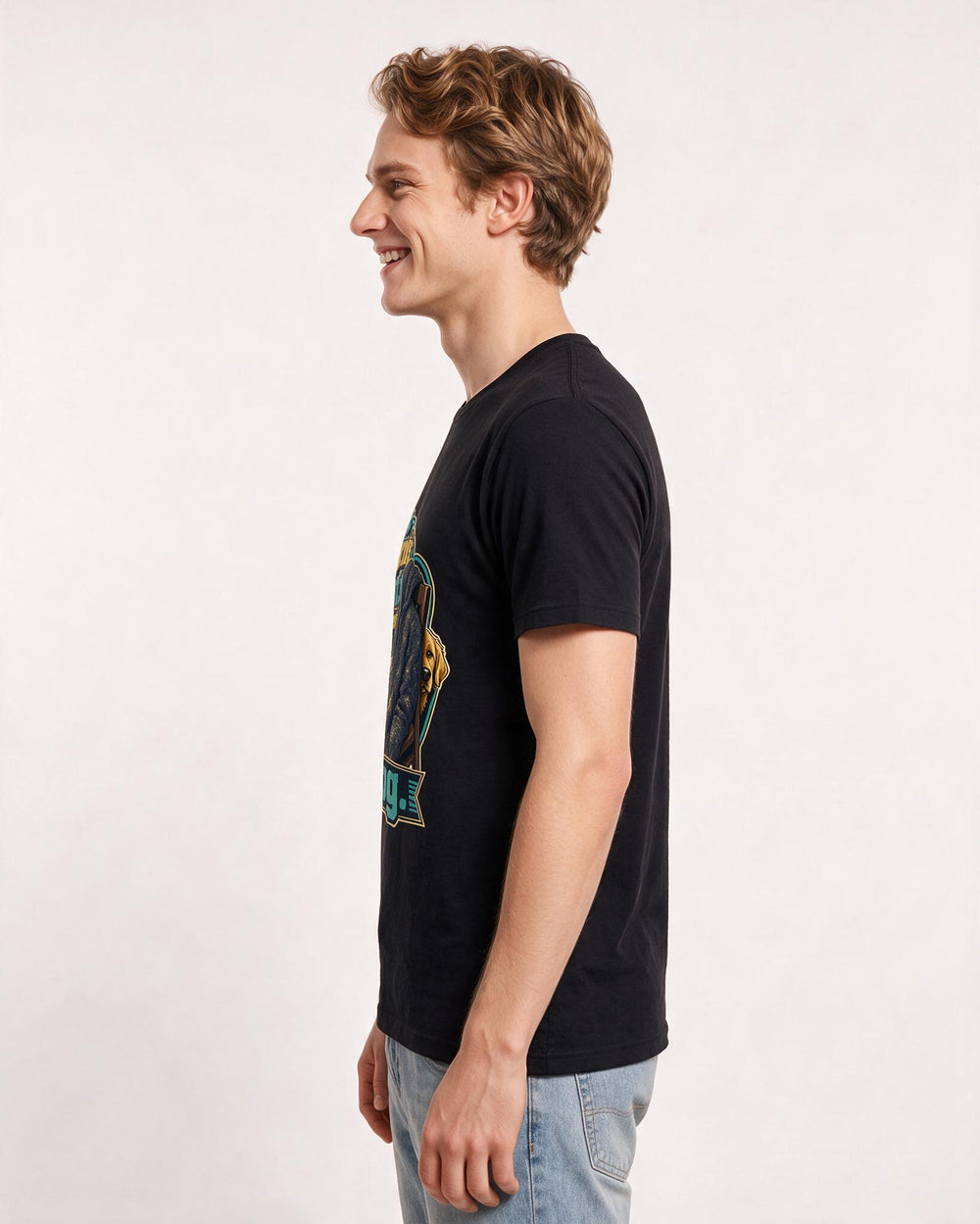 Funny Cat Lover Men's Black T-Shirt – This morning's outfit includes a fine layer of dog product image 2