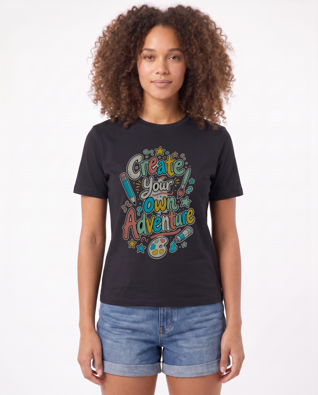 Create Your Own Adventure Black T-Shirt mockup 1