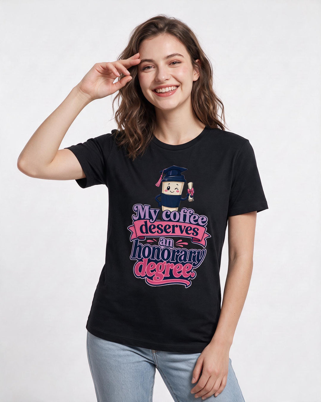 Funny Graduation Women's Black T-Shirt – My coffee deserves an honorary degree. product image 3