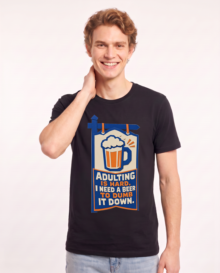 Funny Beer Men's Black T-Shirt - Adulting is hard, I need a beer to product image 3