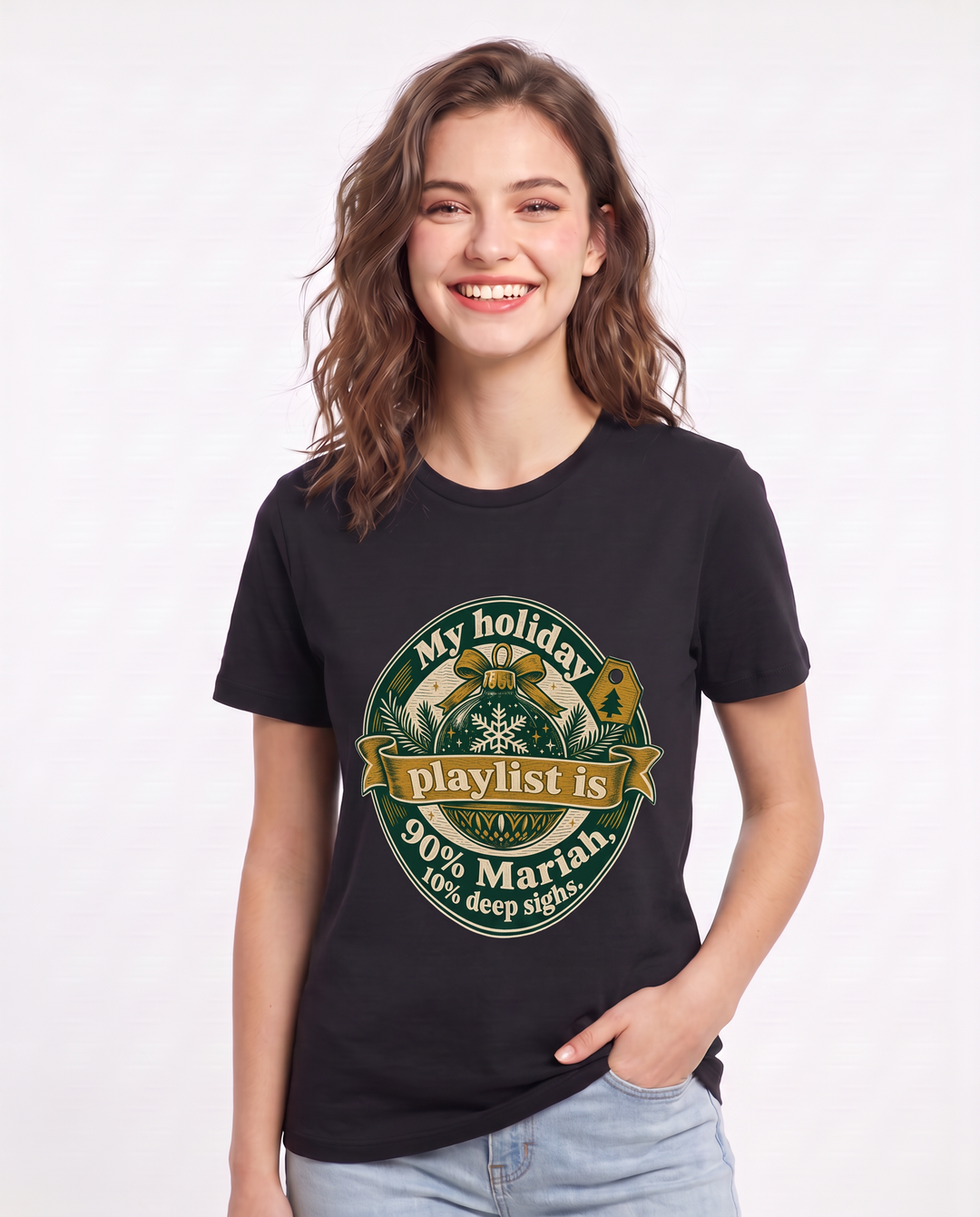 Christmas Women's Black T-Shirt - My holiday playlist is 90% Mariah, product image 3