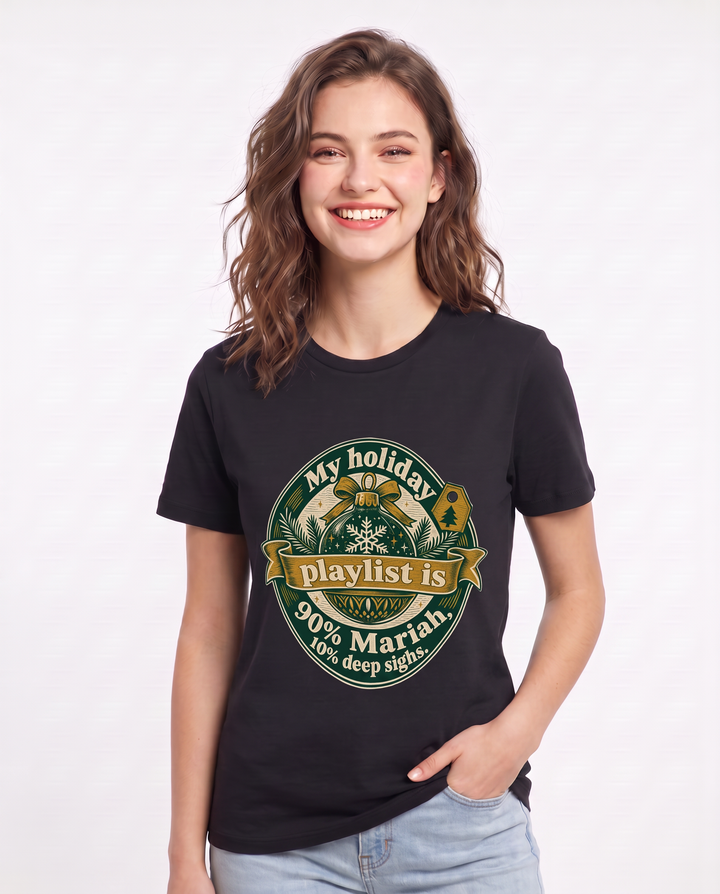 Christmas Women's Black T-Shirt - My holiday playlist is 90% Mariah, product image 3