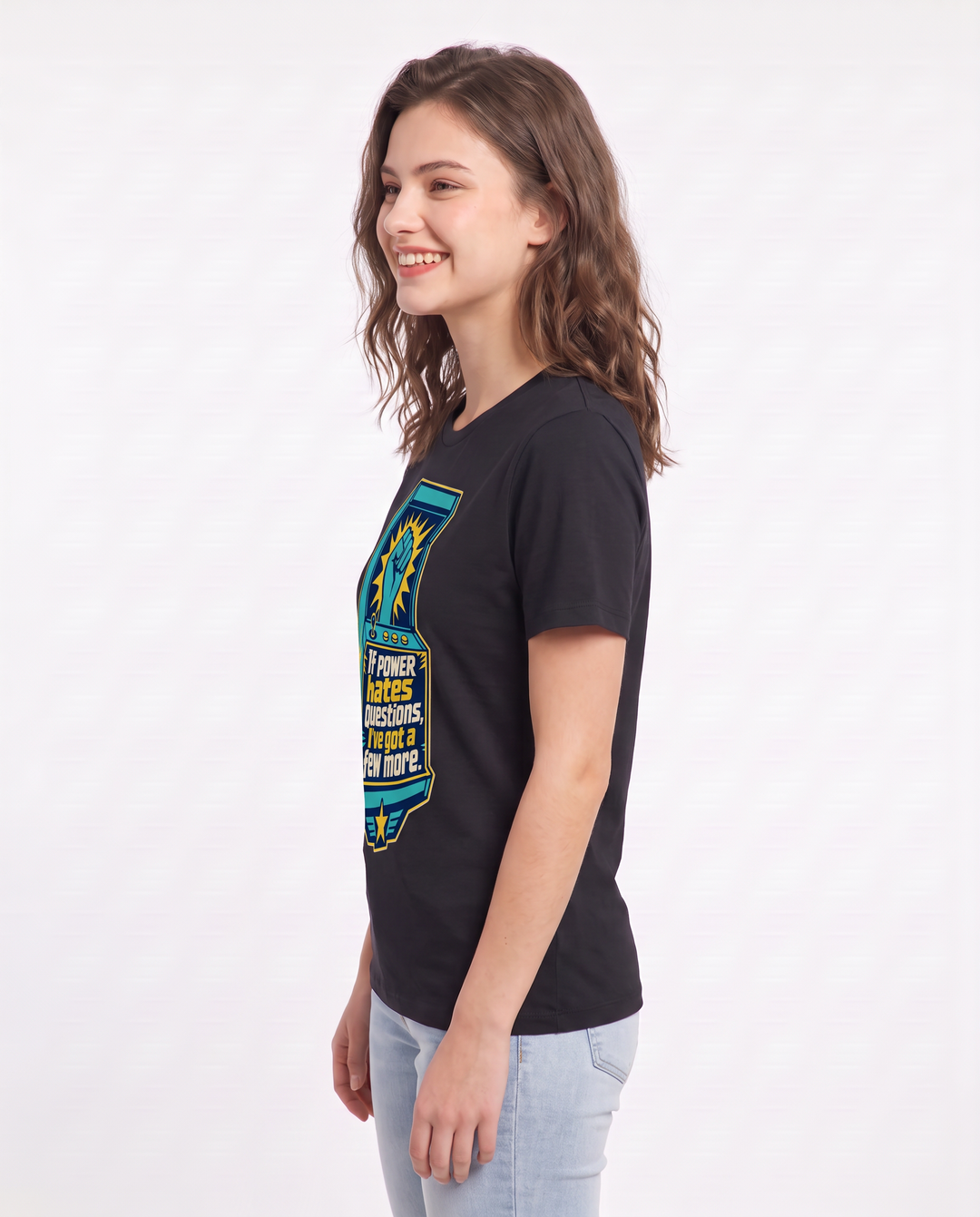 If power hates questions, I’ve got a few more. - Women's Black T-Shirt product image 3