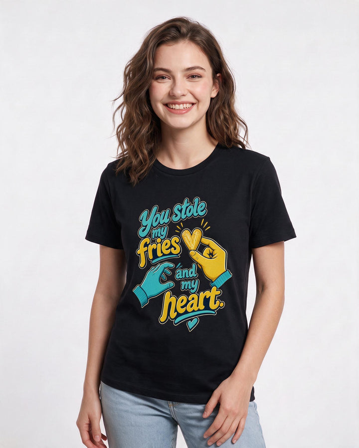 Couples Black T-Shirt for Women – Everyday Expression Graphic Tee product image 3