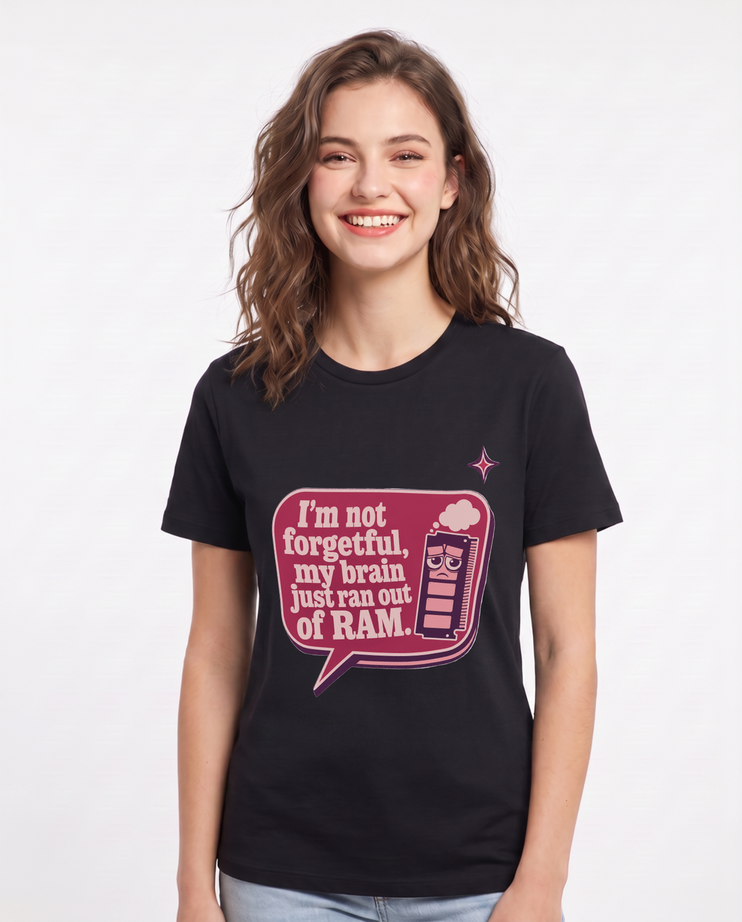 Graphic Women's Black T-Shirt - I'm not forgetful, my brain just ran product image 1