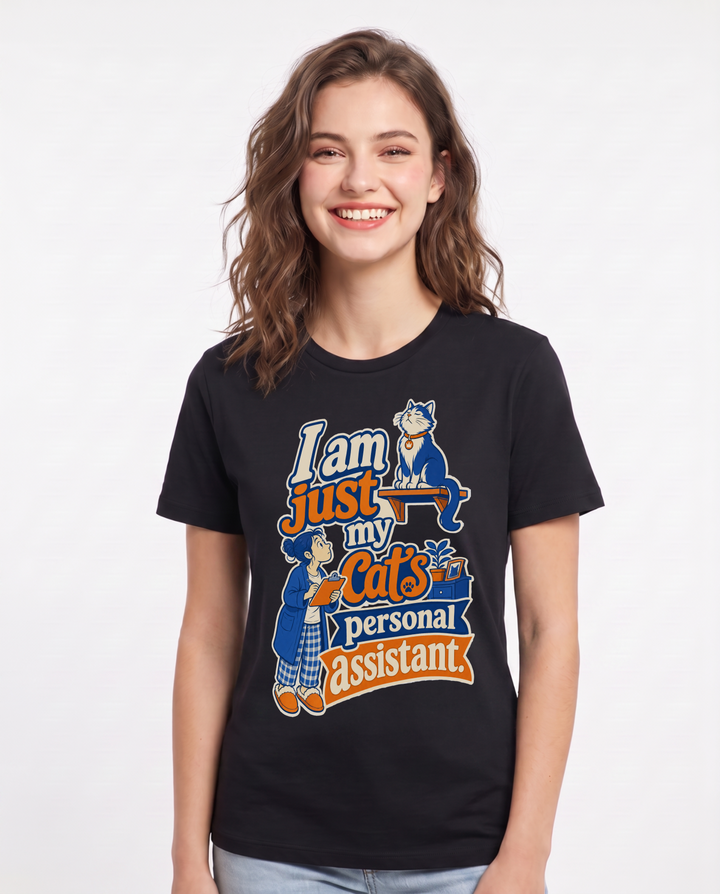 Cat Lover Women's Black T-Shirt – I am just my cat's personal assistant. product image 1