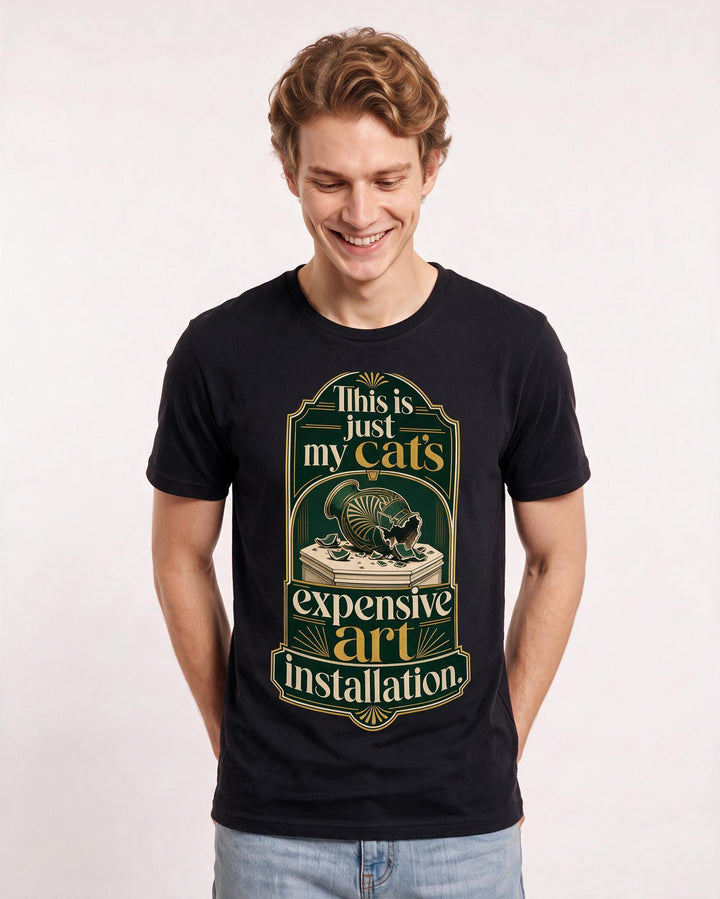 Funny Cat Lover Men's Black T-Shirt – This is just my cat's expensive art installation. product image 3