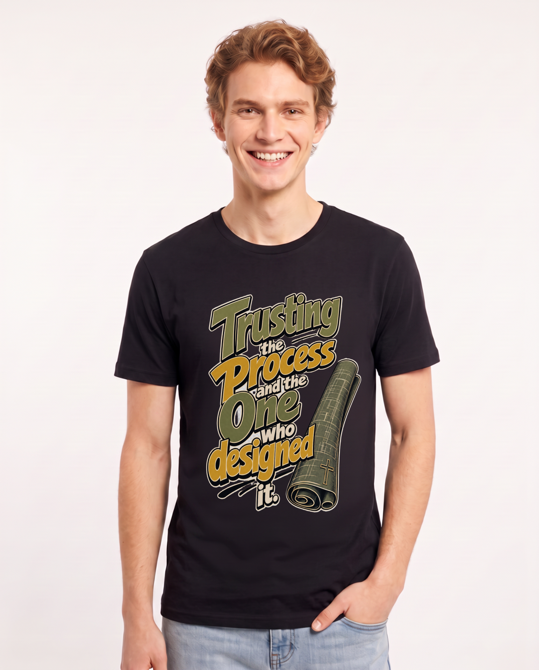 Christian Faith Men's Black T-Shirt – Trusting the process and the One who designed it. product image 1