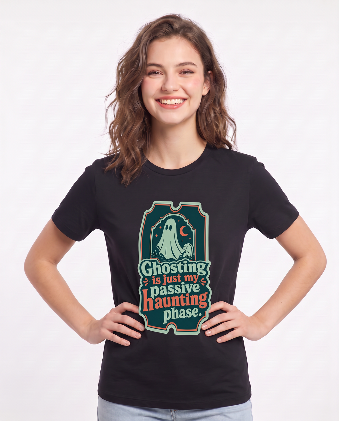 Halloween Women's Black T-Shirt - Ghosting is just my passive haunting product image 3