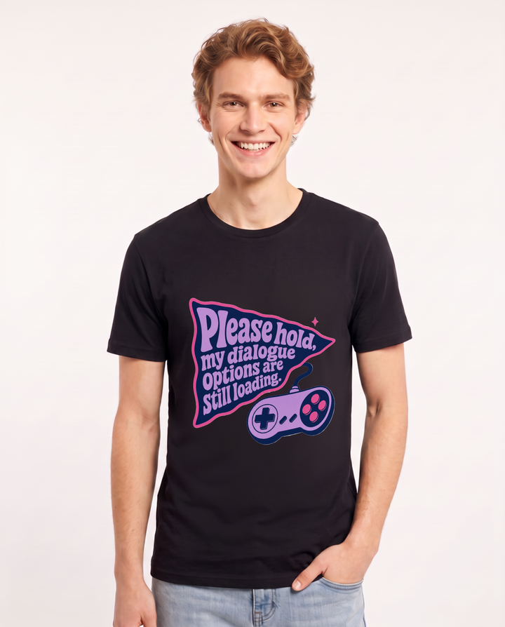 Gaming Men's Black T-Shirt - Please hold, my dialogue options are product image 1
